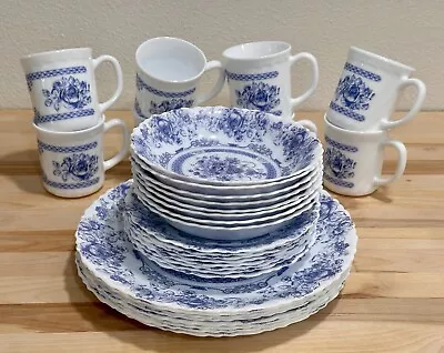 32pc Vintage Arcopal Honorine France Blue & White Service For 8 Dinnerware - EUC • $247.50