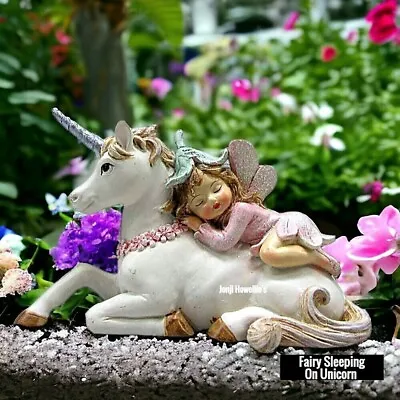 Magical Fairy Sleeping Unicorn Figurine Ornament Fantasy Myth Home Fairy Garden • £11.90
