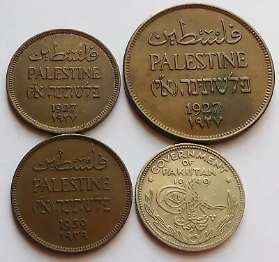 4 Palestine & Pakistan Coins 1927 2 Mils + 1927/39 1 Mil + 1949 1/4 Rupee • $19.99