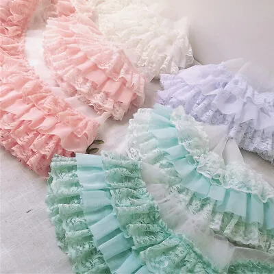 1yard 3-Layer Pleated Lace Ribbon Trim DIY Dolls Clothes Dress Sewing Edge Decor • $3.19