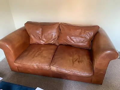 Laura Ashley Brown Leather Sofa • £495