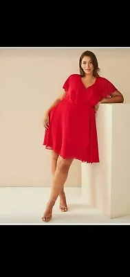 $86 • Buy Forever New Curve Red Wrap Dress Short Sleeved NWT Size 16 RRP $150