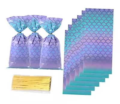 100 Pieces Cellophane Bags Candy Bags Gift Bags Goodie Bags Mermaid Party  • $21.15