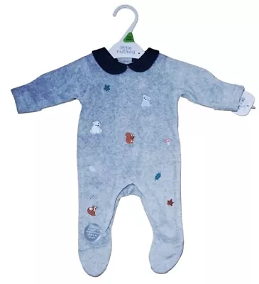 Baby Romper Bodysuit Sleepsuit Long Sleeve Nutmeg Tiny Baby To 1y Soft Velour • £6.99