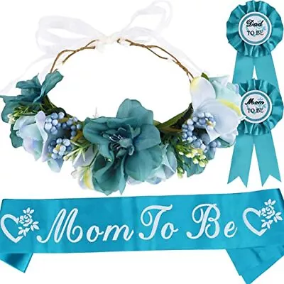 Baby Shower Decoration For Mom To Be And Dad To Be Green-Blue Flowers Tiara +... • $27.62