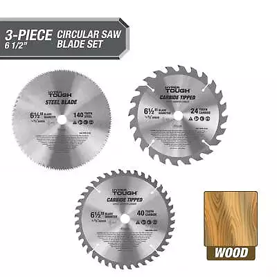 Hyper Tough 3Piece 6-1/2-inch Circular Saw Blade Set Tool Accessories Saw Blades • $16.33