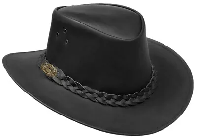 Genuine Leather Hat Western Cowboy Style Australian Bush Unisex Removable Strap • £15.25