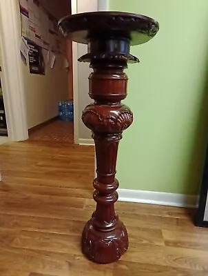 Vintage Solid Mahogany Carved Pedestal Plant Stand 40  Tall • $99