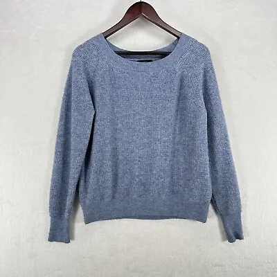 J Crew Sweater Womens Small Blue Waffle Knit Merino Wool Alpaca Blend Pullover • $30