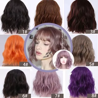 Short Wavy Full Bob Fancy Dress Party Wigs With Bangs Cosplay Costume Ladies Wig • £10.68