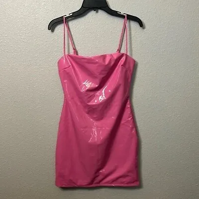 Naked Wardrobe Bubblegum Pink Vinyl Spaghetti Strap Bodycon Dress Size Large4 • $48