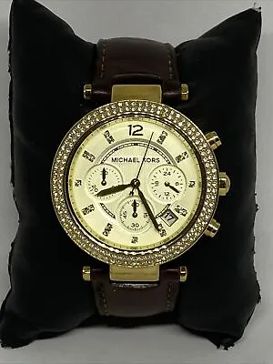 Michael Kors Parker MK2249 Women's Brown Leather Analog Dial Quartz Watch VK715 • $59.99