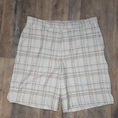 Walter Hagen Mens 36 Golf Shorts Tan Plaid 9  Inseam Golf Flat Front Microfiber • $16.95