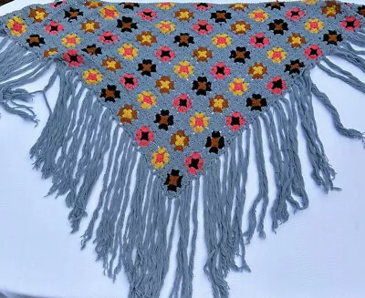 Vintage Granny Square Floral Afghan Crochet Wrap Shawl Handmade Knit Crochet • $22.94