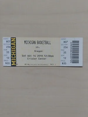 Michigan Wolverines Vs Oregon Ducks Basketball 2019 Ticket Stub • $9.95