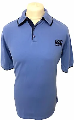 CANTERBURY OF NEW ZEALAND Medium Blue Polo Shirt 100% Cotton Men's MINT • £19.99
