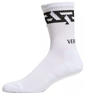 NWT VERSACE Greca Logo Greek Key White Black Stretch Cotton Crew Socks Sz M • $76.49