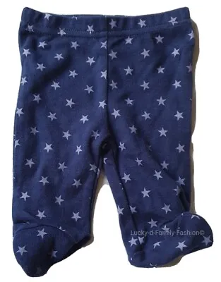 NEW TINY NEWBORN Baby M&Co Navy Stars Trousers With Feet Cosy Bottoms Leggings • £6