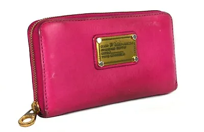 $99 • Buy MARC By MARC JACOBS Cow Leather Pink Zip Around Long Wallet Purse Card/Coin Case