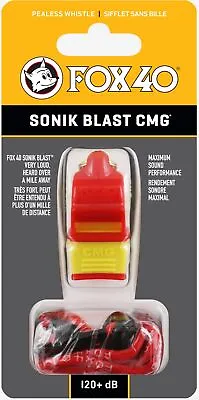 Fox 40 Sonik Blast CMG 3-Chamber Pealess Whistle + Lanyard Red/Yellow • $9.91