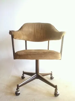 Vintage MidCentury Danish Modern Chair Office Brass Swivel Faux Leather Baughman • $299.95