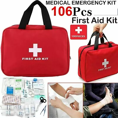 First Aid Kit 106pcs Medical Emergency Travel Camping Home Car Work 1st Aid Bag • £11.95