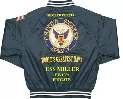 Uss Miller  Ff-1091 Frigate Embroidered Satin Jacket(back Only) • $169.95