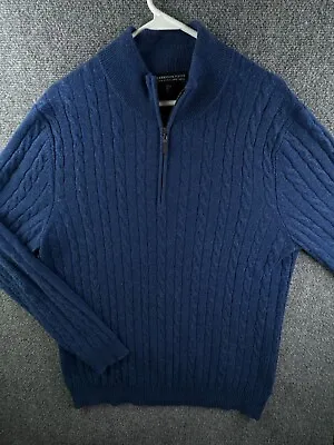 Harrison Davis Men’s 2-ply Cashmere Blue Pullover Sweater 1/4 Zip Large Knit • $20.51