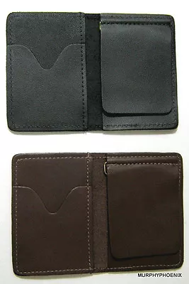 Made In USA Genuine Leather Mens Money Clip Wallet Card Case Brown Or Black New • $10.95