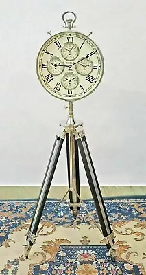 Nautical World Time Clock Brass Black Chrome Adjustable Tripod Stand Home Décor • $351.34