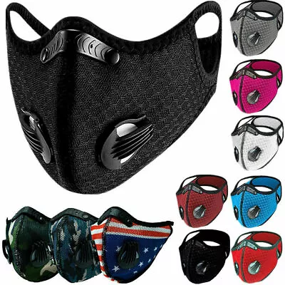 Sport Cycling Face Mask With Active Carbon Filters Breathing Valves Washable LOT • $6.99