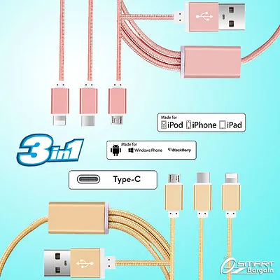 1M 3 In 1 Multi Function USB Data Sync Charger Cable For Nexus 5X 6P Huawei P9 • $5.99