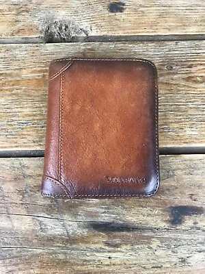 MANBANG Mens Brown Leather Zip Wallet Card • $27.99