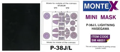 Montex 1/48 LOCKHEED P-38J/L LIGHTNING CANOPY PAINT MASK Hasegawa • $5.99