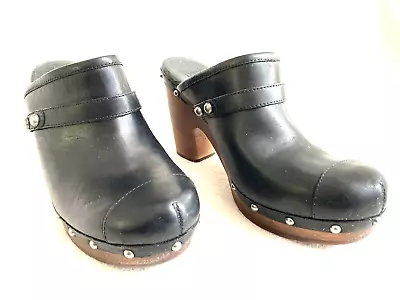 UGG Jolene Black Leather Studded Wooden Heel Clogs Size 10 Women's 3208 VGUC • $46.95