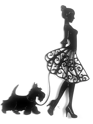 (6) Lady Walking Scottie Dog Silhouette Die Cuts Paper Crafts Card Making • £2.98