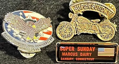 Marcus Dairy Danbury CT Super Sunday 3 Pins - 30th Anniversary Gold Bike & Flag • $39.99