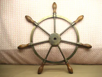 VTG Antique 24  Ship Boat Arrow Steering Wheel Helm Brass W/Wood Handle 12 LBS • $412.50