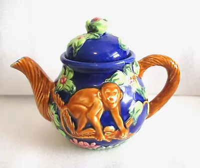 Bella Casa By Ganz Teapot Monkey And Flower Cobalt Blue Ceramic • $33.13