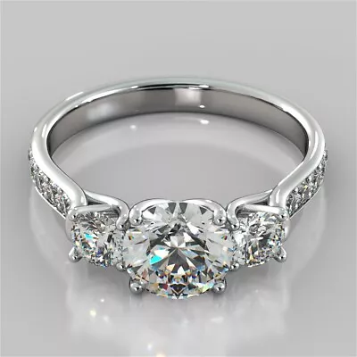 3-Stone 2.80 Ctw Round Moissanite With Accents Wedding Ring 14k White Gold Over • $134.11