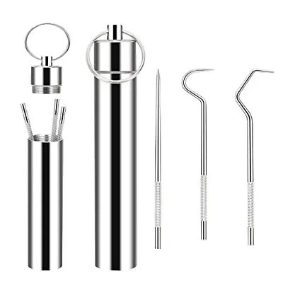 3 Pieces 2 Set Metal Toothpicks Kit Reusable Titanium Toothpick With Pocket Toot • $9.35