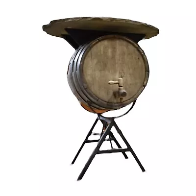 Antique Custom One Of A Kind Barrel Pub Table With Stone Top • $615