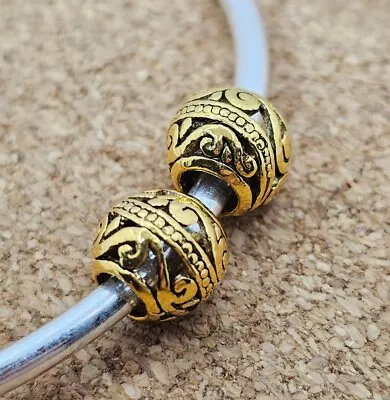 2 Authentic Gold Paisley Spacer European Bead Charms   • $13