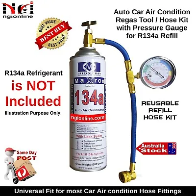 CAR AUTO A/C AIR CONDITION R134a REFRIGERANT REFIL REGAS HOSE KIT GAUGE ONLY • $38