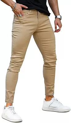 Mens Jeans Skinny Stretch Premium High Rise Colored Jeans Expandable Waist 4 Se • $95.26