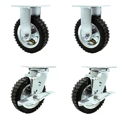 6 Inch Black Pneumatic Wheel Caster Set 2 Swivel With Brakes And 2 Rigid SCC • $163.59