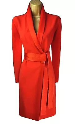 Karen Millen ✩ Classic Red Orange Tuxedo Blazer Wrap Coat Belted Dress ✩ Uk 8-10 • £84.99