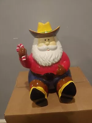 10 Strawberry Street Christmas Santa Claus 11” Ceramic Cookie Jar Cowboy • $19.99