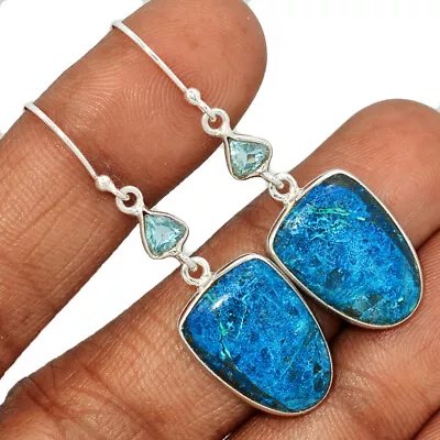 Natural Quantum Quattro - USA & Blue Topaz 925 Silver Earrings Jewelry CE26788 • $11.99