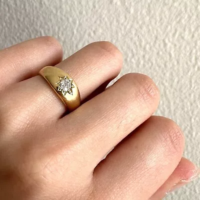 Antique 18k Yellow Gold Gypsy Ring With Old Mine Cut Diamond • $1200